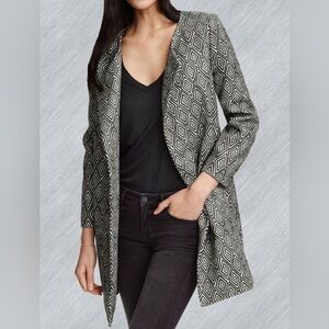 Black and White Geometric Pattern Open Jacket